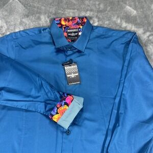Barabas Shirt Mens XL Teal Long Sleeve Button Up Slim Fit Cotton Floral Cuff NEW